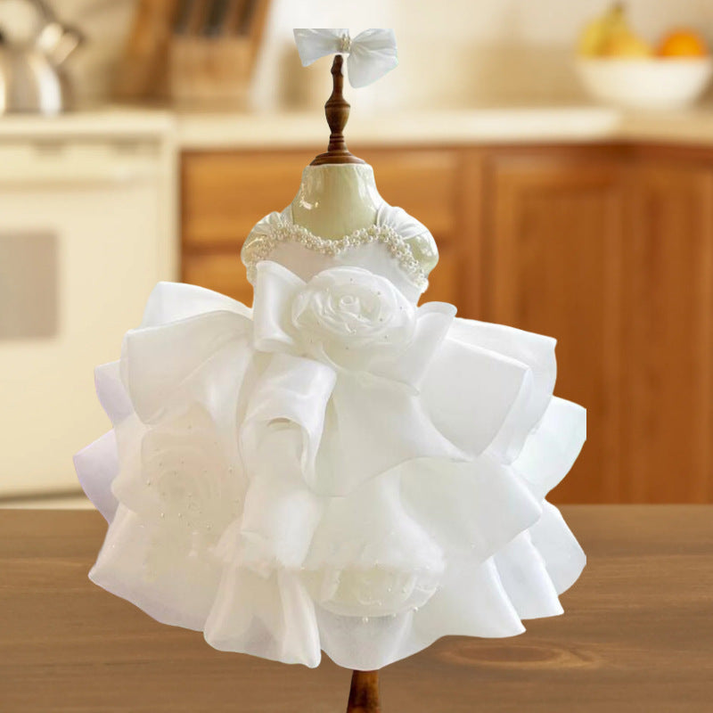 Pink Organza Flower Girl Dress with Sequins, Beads & Flowers – Baby to Girls