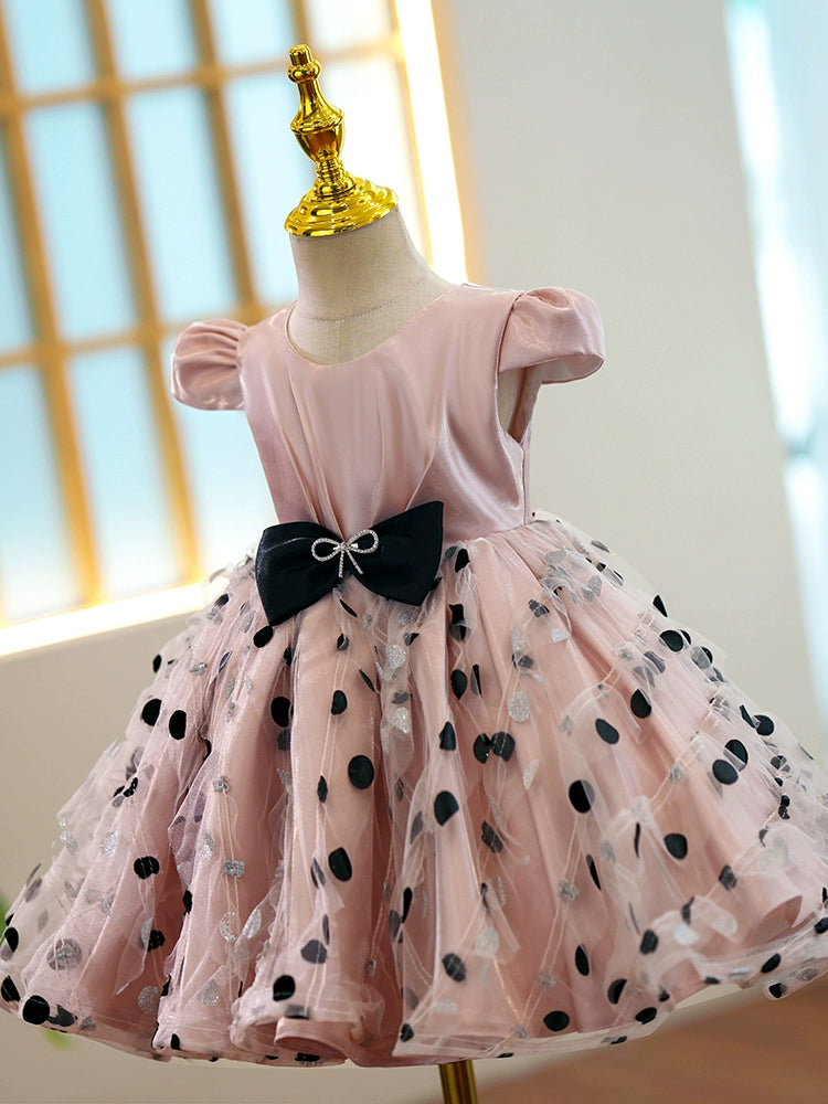 Puffy Pink Organza Ball Gown Flower Girl Dress with Bow for Special Occasions