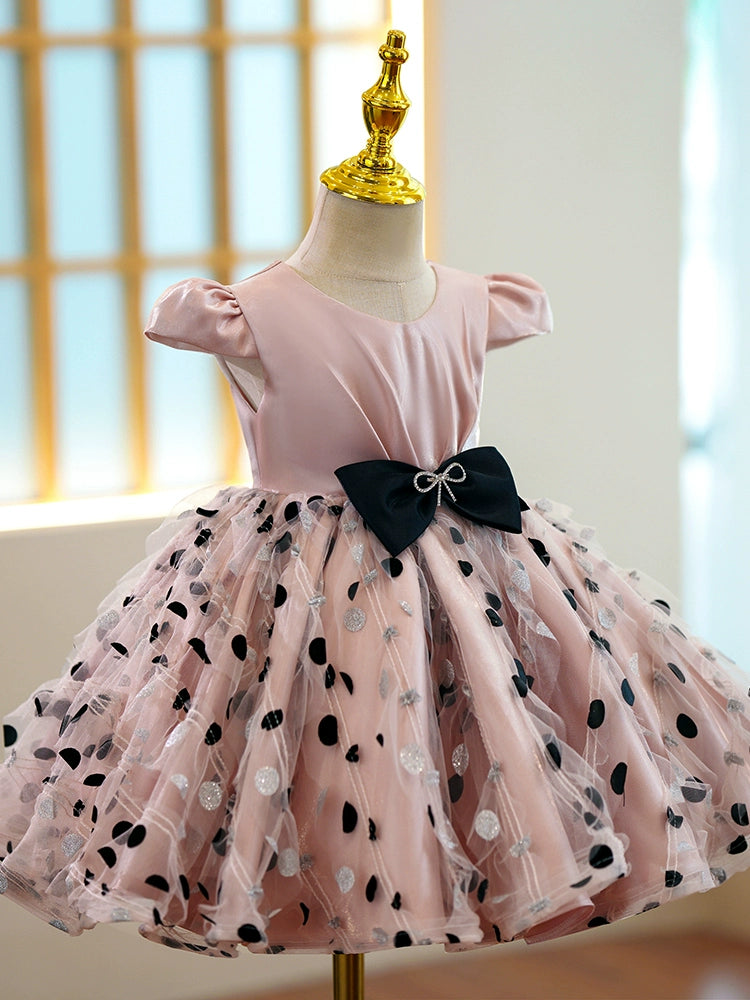 Puffy Pink Organza Ball Gown Flower Girl Dress with Bow for Special Occasions