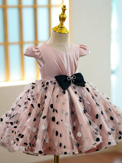 Puffy Pink Organza Ball Gown Flower Girl Dress with Bow for Special Occasions