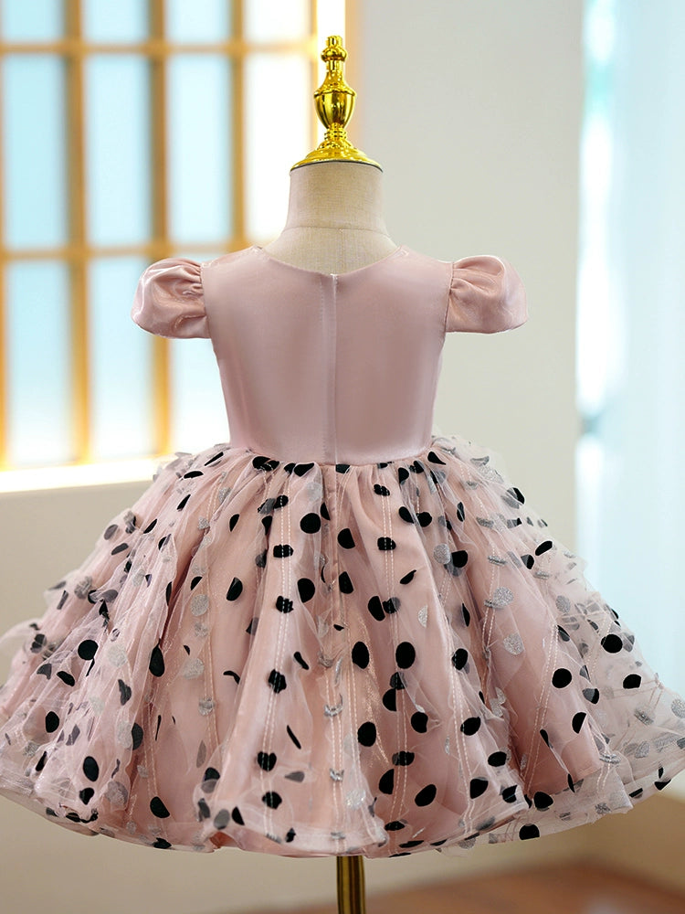 Puffy Pink Organza Ball Gown Flower Girl Dress with Bow for Special Occasions
