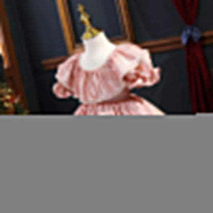 Pink Princess Puffy Ball Gown Flower Girl Dress – Tea Length for 2-12 Years