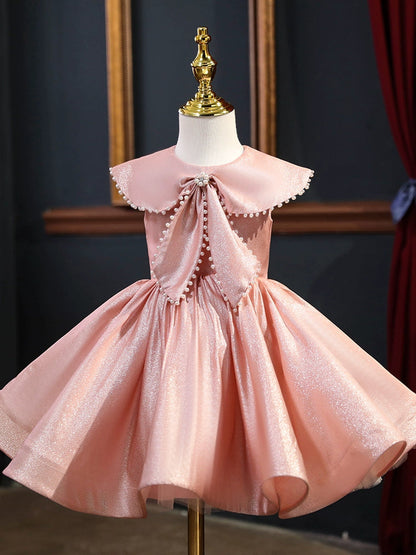 Pink Ball Gown Flower Girl Dress with Bow & Sequins – Kids Party & Wedding Outfit
