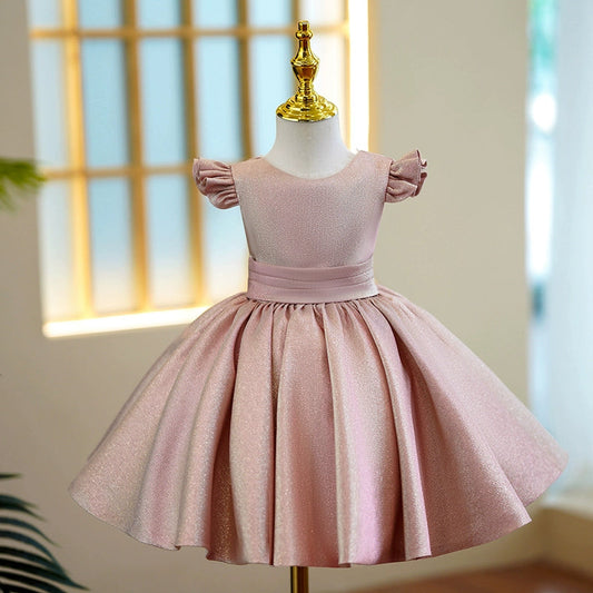 Pink Puffy Princess Dress with Bow – Kids Ball Gown for Parties & Weddings