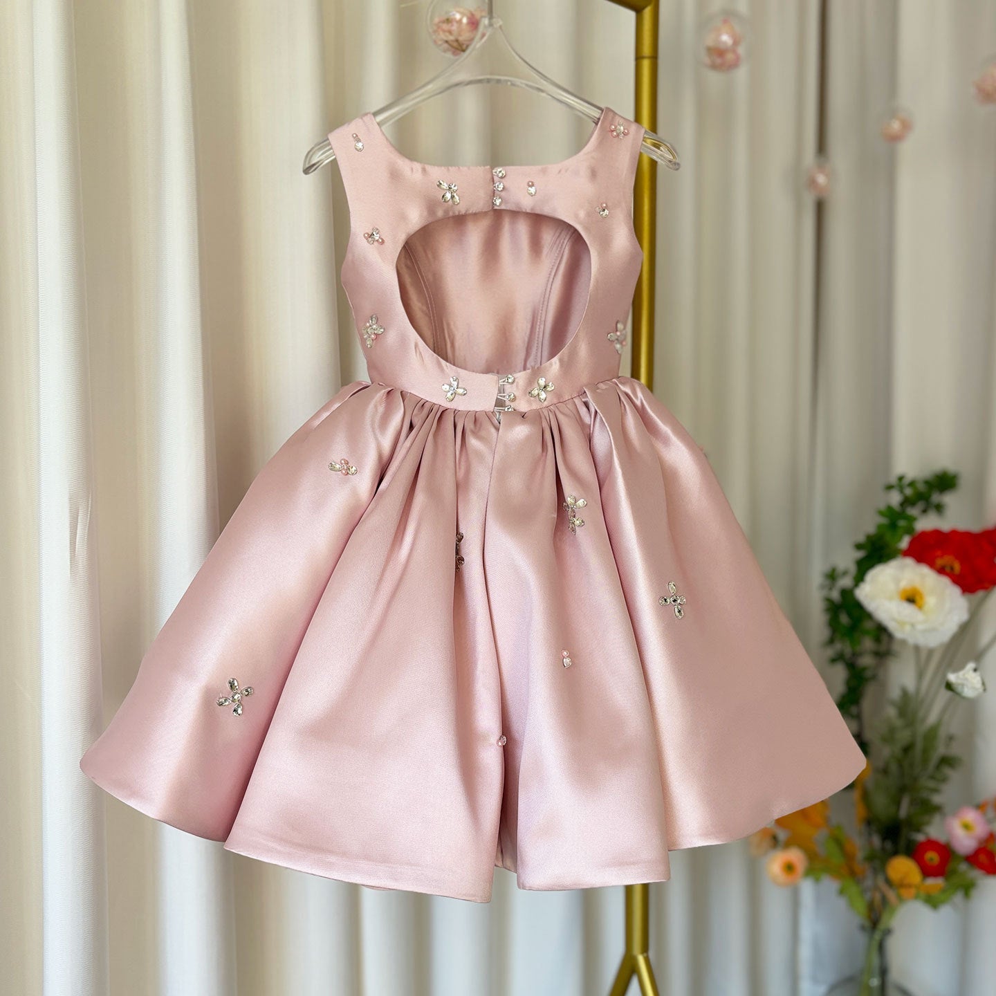 Cute Pink Girls Satin A-Line Dress with Sequins & Ruffles | Party, Wedding & Birthday