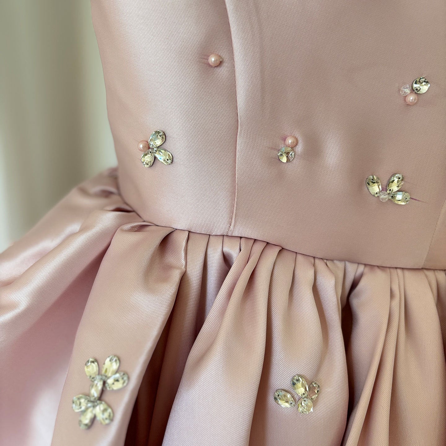 Cute Pink Girls Satin A-Line Dress with Sequins & Ruffles | Party, Wedding & Birthday