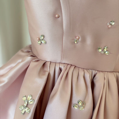 Cute Pink Girls Satin A-Line Dress with Sequins & Ruffles | Party, Wedding & Birthday