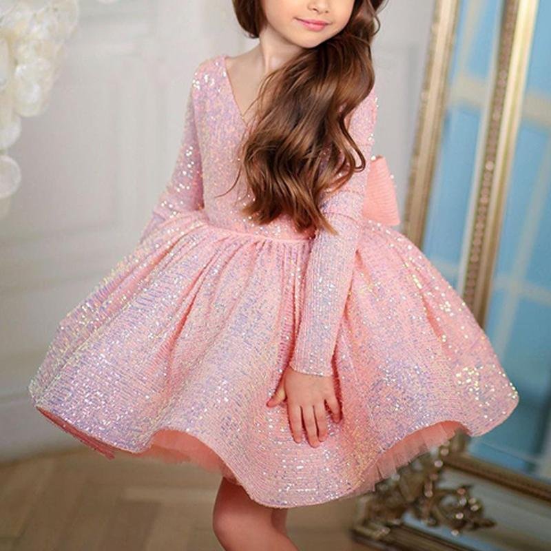 Pink Sequin A-Line Princess Dress for Girls - Formal Party & Flower Girl Gown
