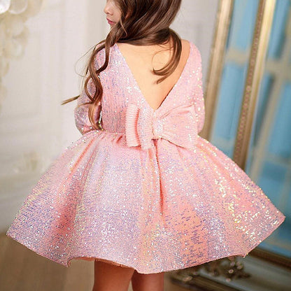 Pink Sequin A-Line Princess Dress for Girls - Formal Party & Flower Girl Gown
