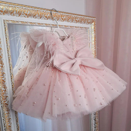 Pink Princess Tulle Dress for Girls – Sequin & Beaded A-Line Party Outfit