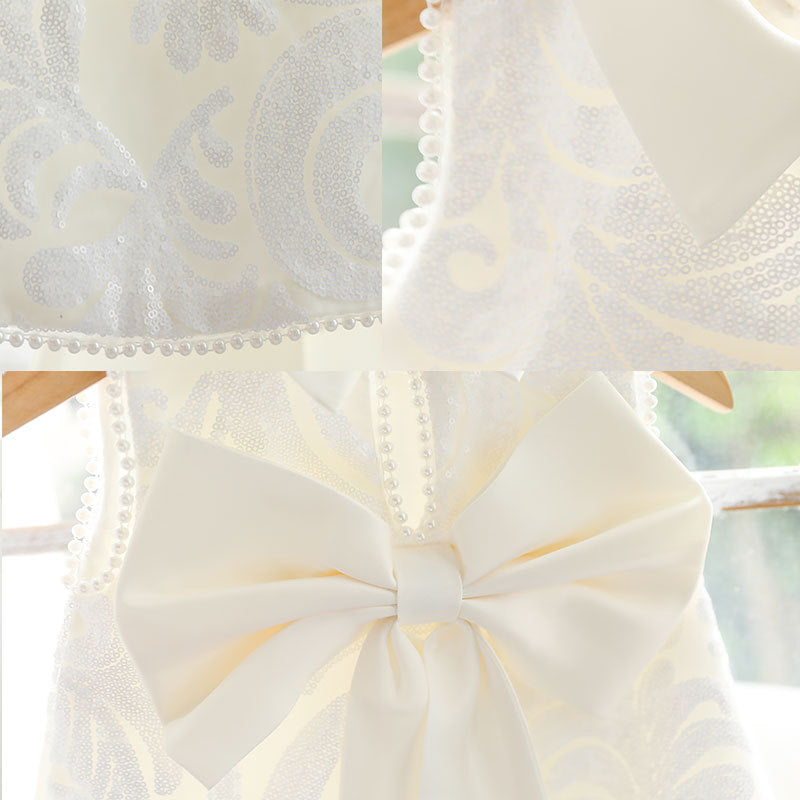 Cute Satin Sequin A-Line Princess Dress for Girls – Tea Length Sleeveless Party Outfit