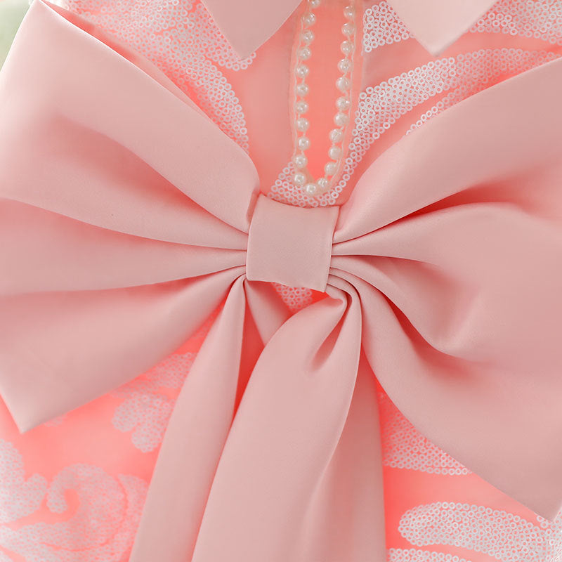 Cute Satin Sequin A-Line Princess Dress for Girls – Tea Length Sleeveless Party Outfit