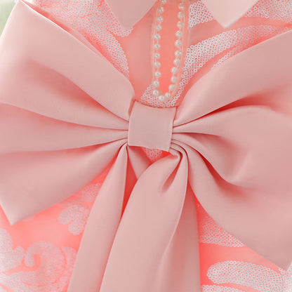 Cute Satin Sequin A-Line Princess Dress for Girls – Tea Length Sleeveless Party Outfit