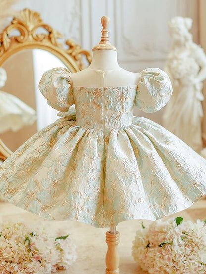 Princess Ball Gown Satin Flower Girl Dress Blue-Green - Blue-Green / 12-18 Months (80cm) - Fleur Kids Princess Ball Gown Satin Flower Girl Dress Blue-Green - Blue-Green / 12-18 Months (80cm) - Fleur Kids