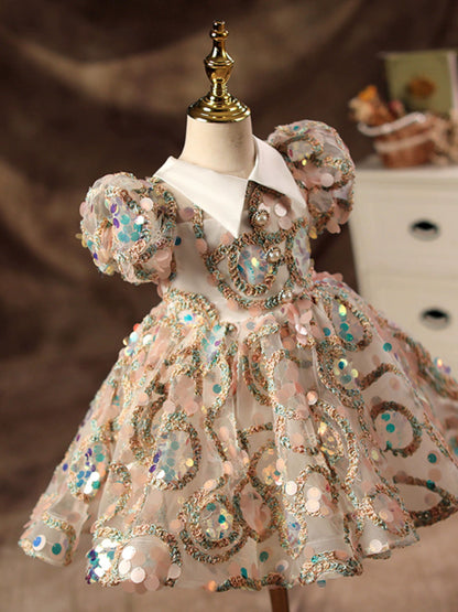 Multicolor Princess Ball Gown Dress for Girls – Sequin Puffy Party & Flower Girl Dress (Ages 2-12)
