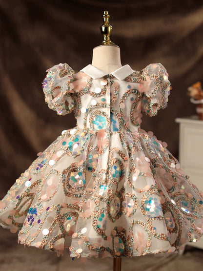 Multicolor Princess Ball Gown Dress for Girls – Sequin Puffy Party & Flower Girl Dress (Ages 2-12)