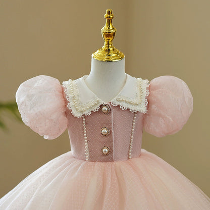 Pink Princess Collared Ball Gown Dress for Girls – Party, Wedding & Formal Wear