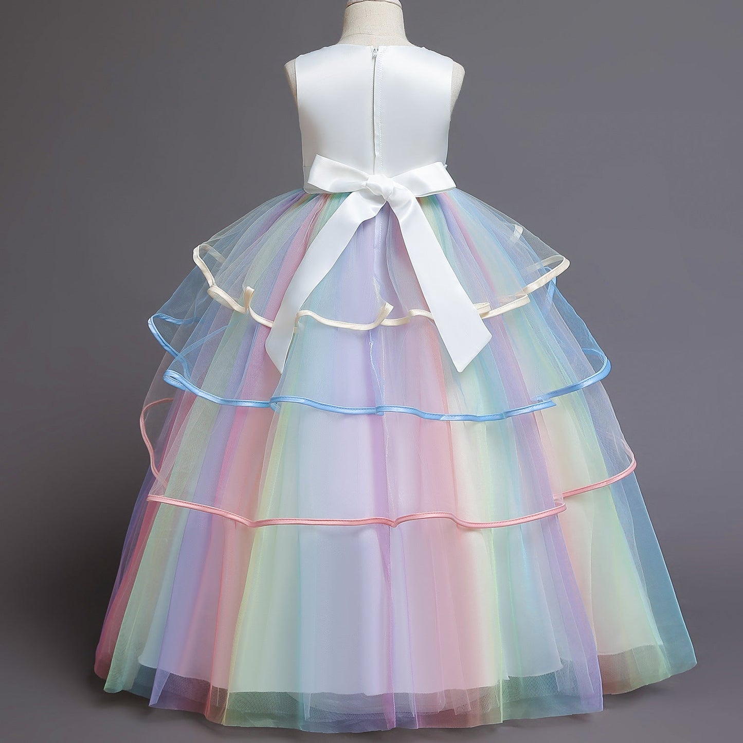 A-line Princess Tulle Dress with Flowers for Girls – Floor-Length Fairy Costume