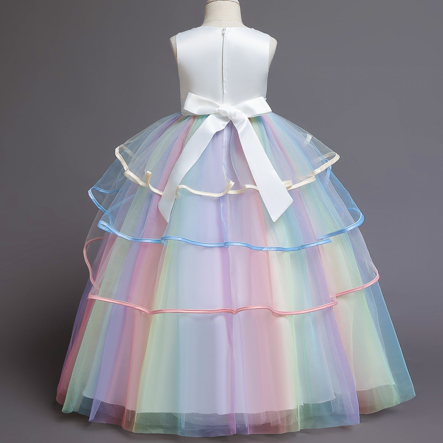 A-line Princess Tulle Dress with Flowers for Girls – Floor-Length Fairy Costume