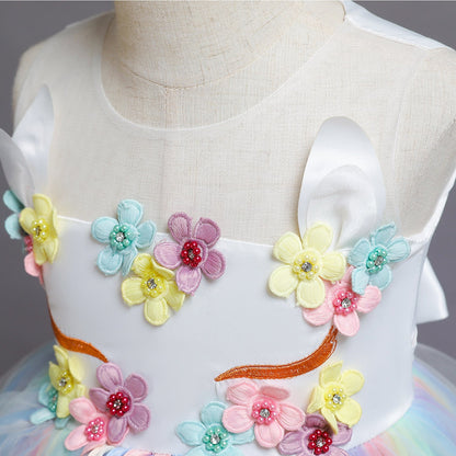 A-line Princess Tulle Dress with Flowers for Girls – Floor-Length Fairy Costume