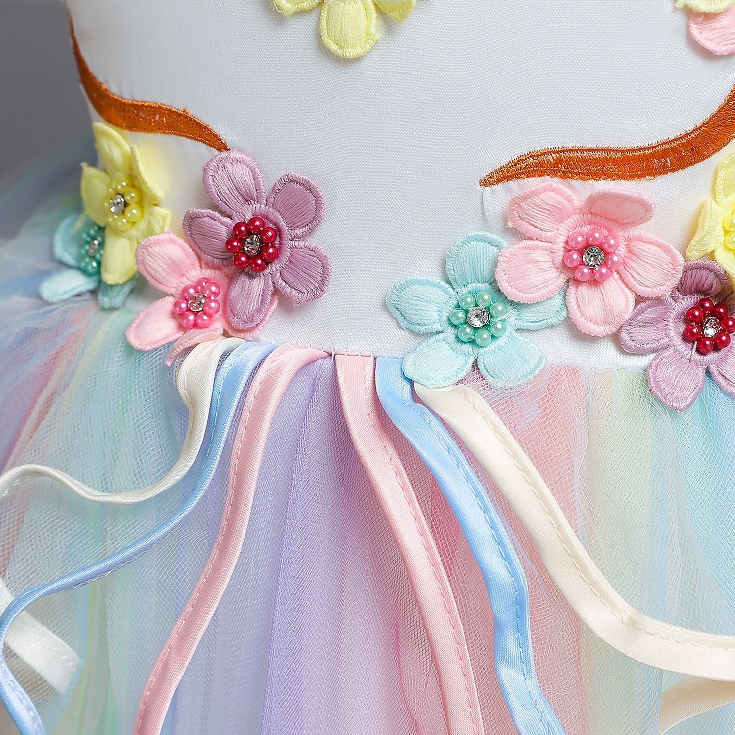 A-line Princess Tulle Dress with Flowers for Girls – Floor-Length Fairy Costume