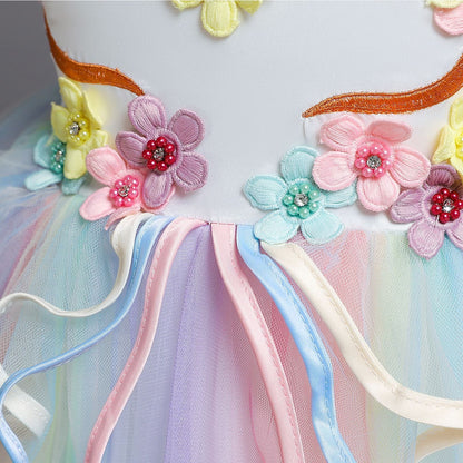 A-line Princess Tulle Dress with Flowers for Girls – Floor-Length Fairy Costume