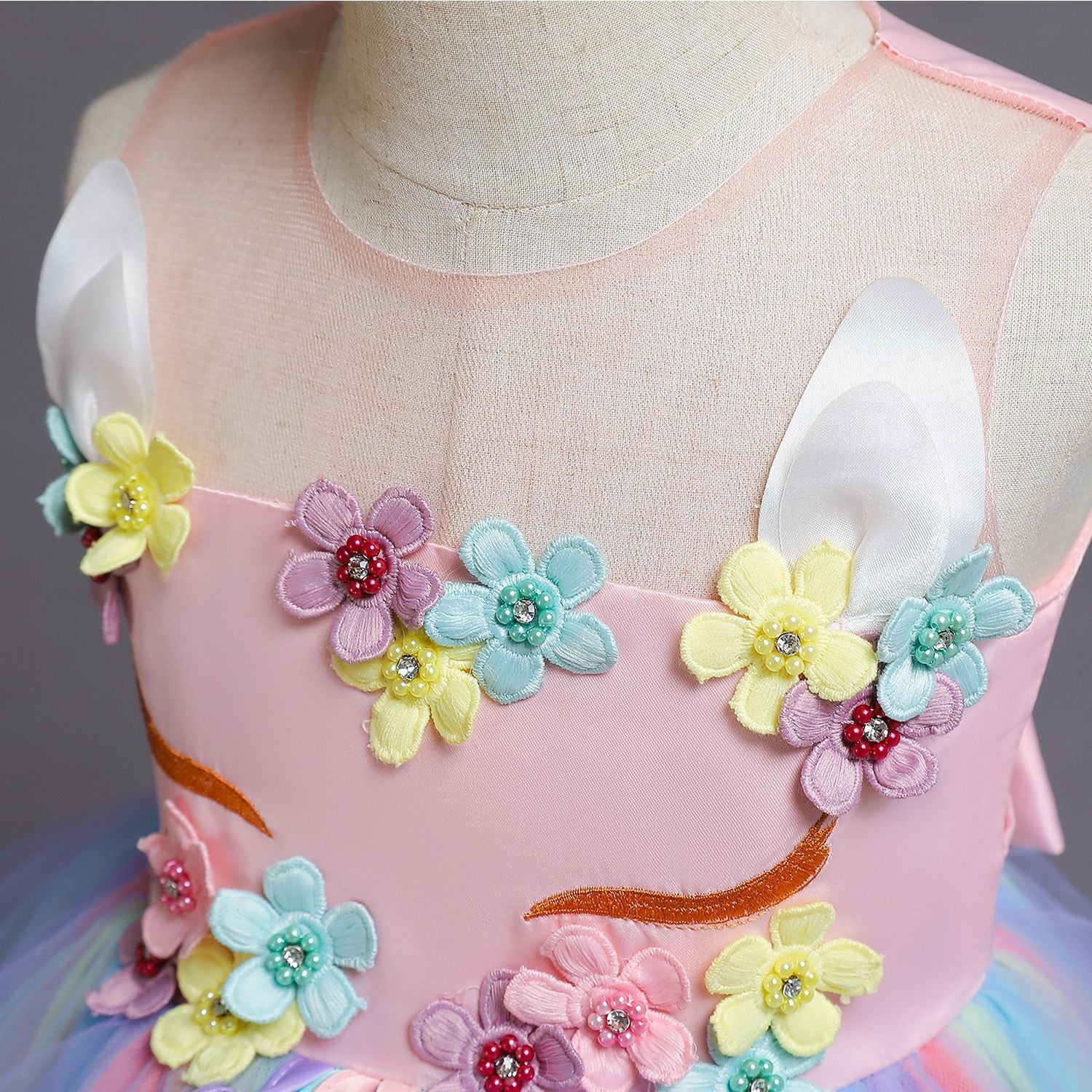 A-line Princess Tulle Dress with Flowers for Girls – Floor-Length Fairy Costume