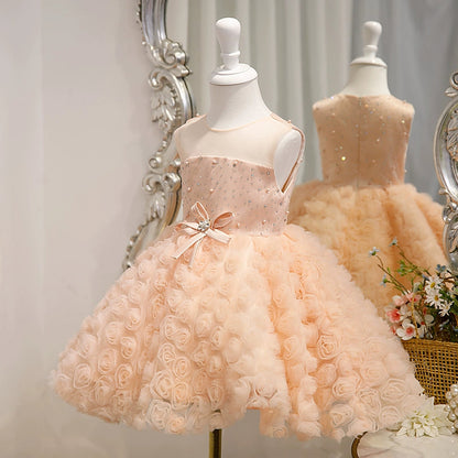 Princess Pink A-Line Flower Girl Dress – Satin & Tulle, Illusion Neckline