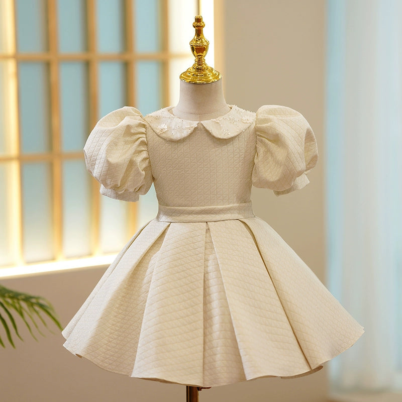 Princess Puffy Ball Gown Flower Girl Dress with Collar in Ivory - Ivory / 4-5 Years (120cm)
