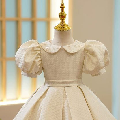 Ivory Princess Ball Gown Flower Girl Dress with Collar for Girls (2-12 Years)