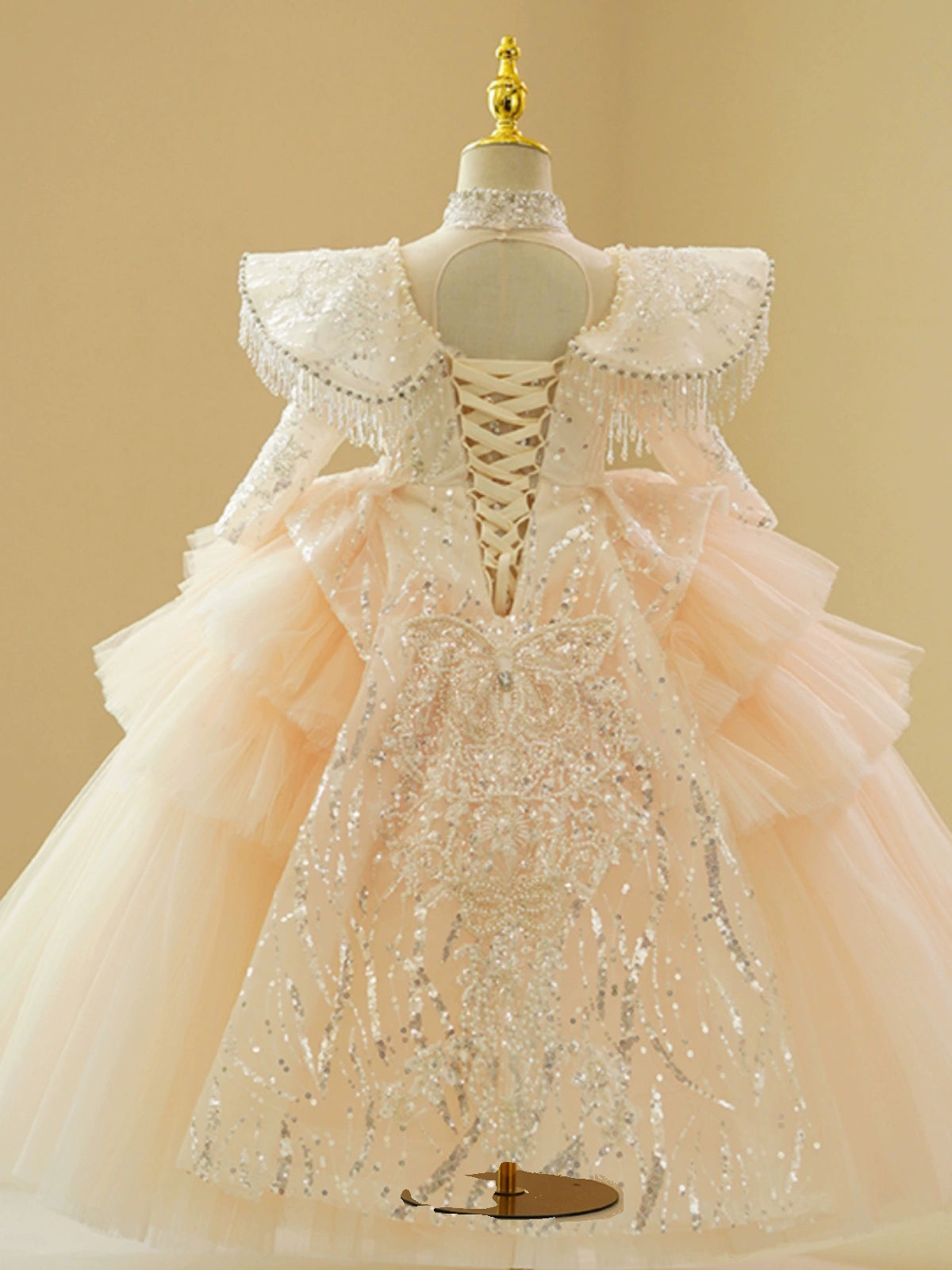 Princess Puffy Champagne Sequin Tulle Flower Girl Dress | Formal Maxi Gown for Weddings & Parties FleurKids Princess Puffy Champagne Sequin Tulle Flower Girl Dress | Formal Maxi Gown for Weddings & Parties FleurKids