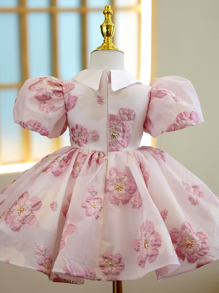 Princess Puffy Collar Knee-Length Pink Organza Flower Girl Dress - Pink / 4-5 Years (120cm) - Fleur Kids Princess Puffy Collar Knee-Length Pink Organza Flower Girl Dress - Pink / 4-5 Years (120cm) - Fleur Kids