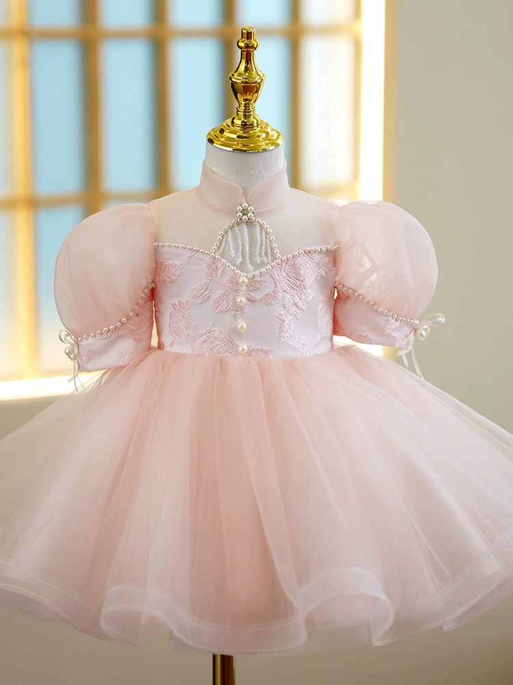 Princess Puffy Pink Tulle Flower Girl Dress with Collar - Light Pink / 7-8 Years (140cm) Princess Puffy Pink Tulle Flower Girl Dress with Collar - Light Pink / 7-8 Years (140cm)