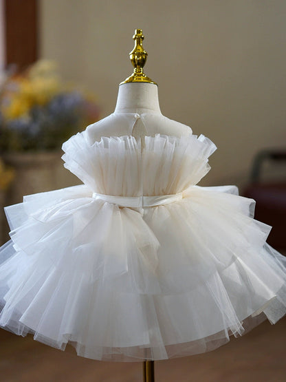 Princess Puffy Off-Shoulder White Tulle Flower Girl Dress | Ball Gown for Weddings & Parties