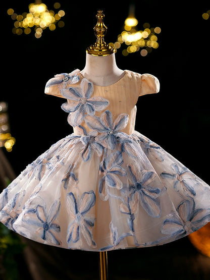 Champagne Princess Tulle Flower Girl Dress - Puffy Ball Gown for Parties & Weddings
