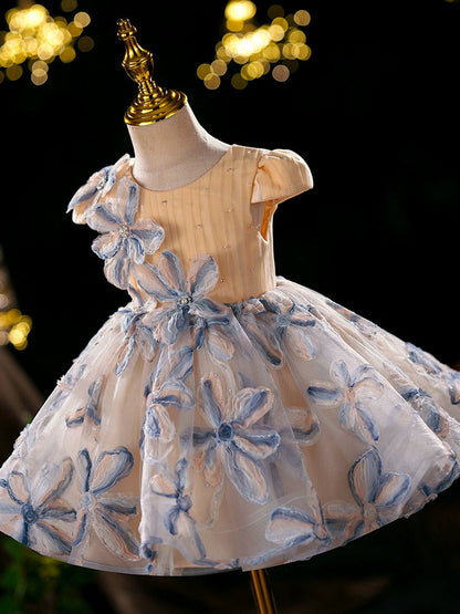Champagne Princess Tulle Flower Girl Dress - Puffy Ball Gown for Parties & Weddings