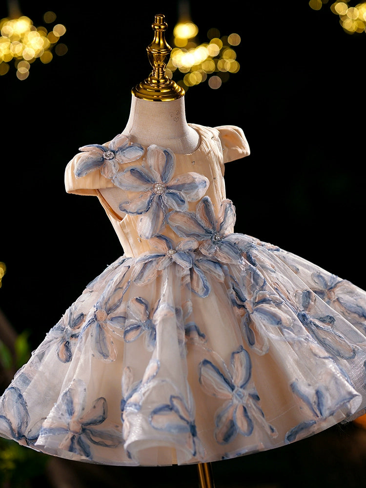 Princess Puffy Tulle Knee-Length Flower Girl Dress - Champagne - Champagne / 3-4 Years (110cm) - Fleur Kids Princess Puffy Tulle Knee-Length Flower Girl Dress - Champagne - Champagne / 3-4 Years (110cm) - Fleur Kids