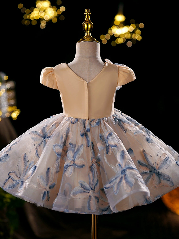 Champagne Princess Tulle Flower Girl Dress - Puffy Ball Gown for Parties & Weddings