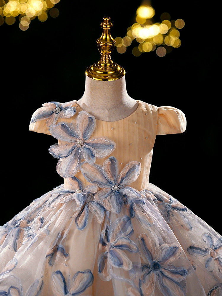 Champagne Princess Tulle Flower Girl Dress - Puffy Ball Gown for Parties & Weddings