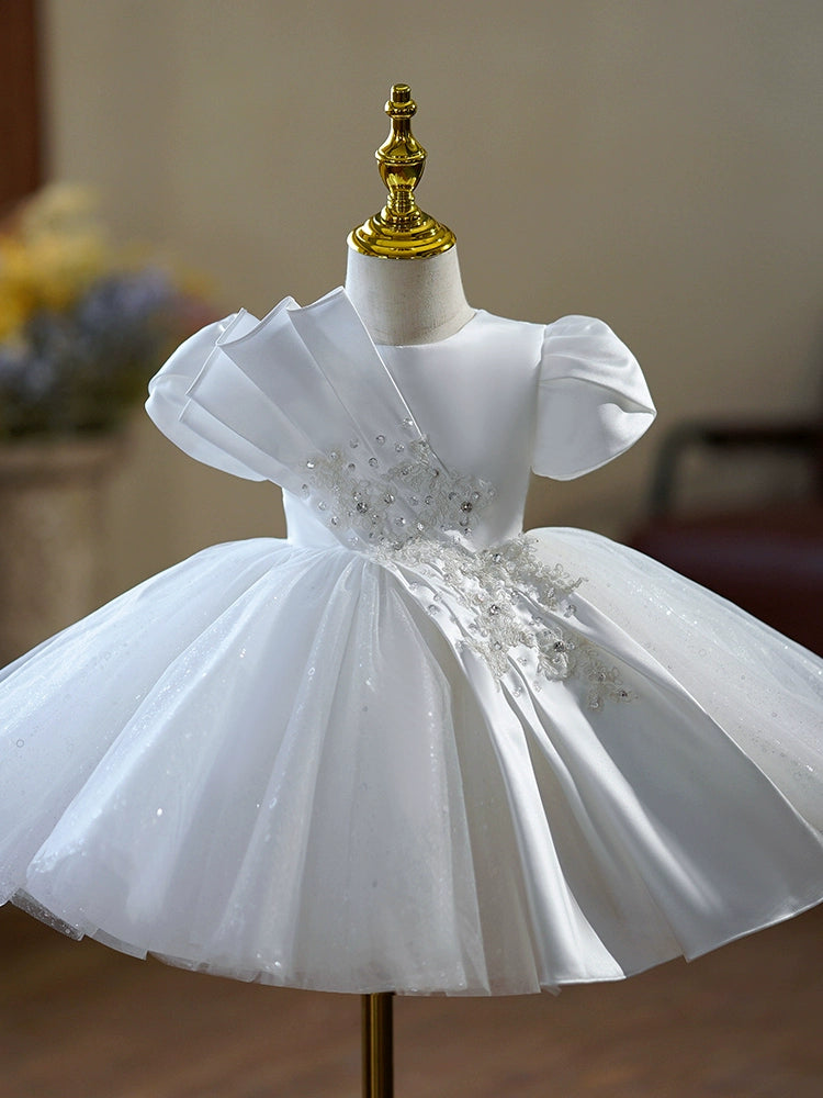 White Puffy Flower Girl Dress for Parties Weddings Princess