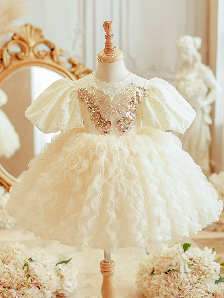 Princess Style Champagne Tulle Flower Girl Dress