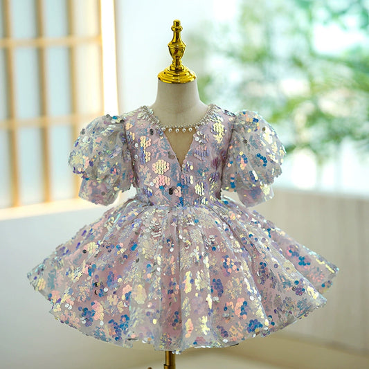 Colorful Princess Ball Gown Sequin Dress for Girls | Fairy Style Party & Flower Girl
