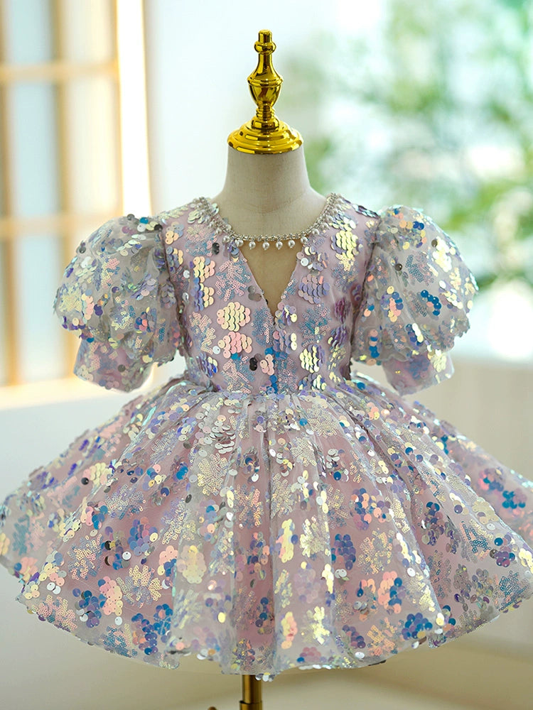 Princess Style Colorful Ball Gown Sequin Dress for Girls - Multicolor / Printed / 3-4 Years (110cm) - Fleur Kids Princess Style Colorful Ball Gown Sequin Dress for Girls - Multicolor / Printed / 3-4 Years (110cm) - Fleur Kids