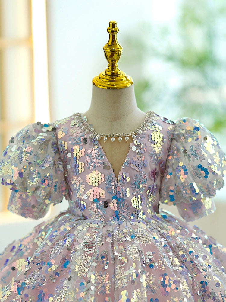 Colorful Princess Ball Gown Sequin Dress for Girls | Fairy Style Party & Flower Girl