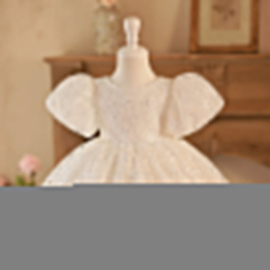 Princess Style Lace Ball Gown for Girls | White Puff Dress for Special Occasions