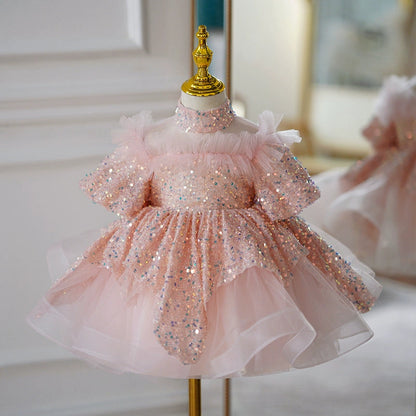 Light Pink Sequin Ball Gown Flower Girl Dress – Princess Style for Parties & Weddings