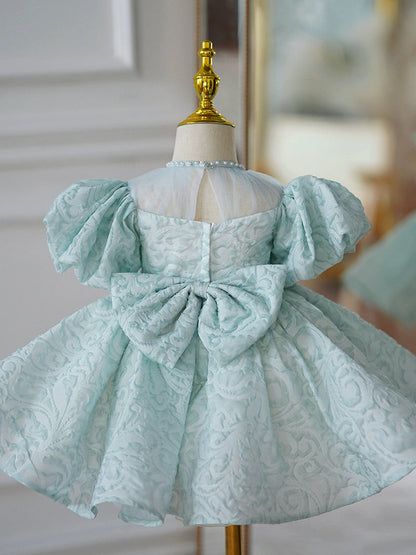Mint Green Puff Sleeve Flower Girl Dress – Princess Style Ball Gown for Wedding & Parties