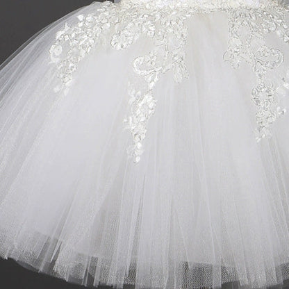 White Puffy Tulle Flower Girl Dress – Princess Style Kids Formal Gown