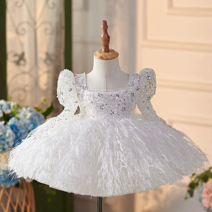 White Sequin Princess Ball Gown Dress for Girls | Floral, Party & Formal Wear