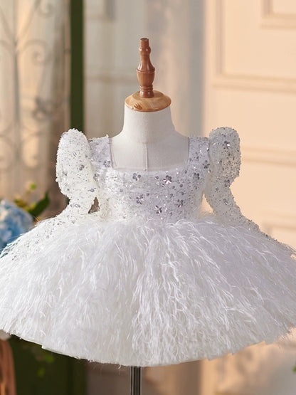 White Sequin Princess Ball Gown Dress for Girls | Floral, Party & Formal Wear